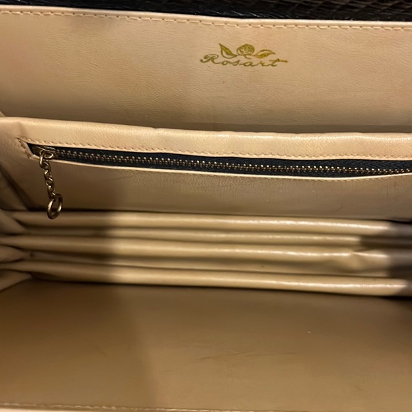 Rosart Vintage Satchel Black Handbag Embossed Croc & Handel with Gold Roses - Picture 13 of 16